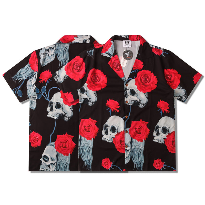 G.Z 邁阿密南岸✥𝔾𝕣𝕠𝕦𝕟𝕕ℤ𝕖𝕣𝕠®✥２０２３南裝大佬/美式休閒玫瑰骷髏暗黑寬鬆翻領襯衫