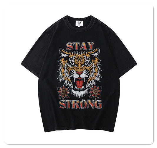 GZ Miami South Shore✥𝔾𝕣𝕠𝕦𝕟𝕕ℤ𝕖𝕣𝕠®✥2023 Southern suit boss/American casual tiger head washed short-sleeved neutral T-Shirt 