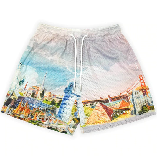 GZ Miami South Shore✥𝔾𝕣𝕠𝕦𝕟𝕕ℤ𝕖𝕣𝕠®✥2023 South suit boss/American casual full-page pattern world attractions quarter shorts and ball pants 