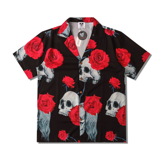 GZ Miami South Shore✥𝔾𝕣𝕠𝕦𝕟𝕕ℤ𝕖𝕣𝕠®✥2023 Southern suit boss / American casual rose skull dark loose lapel shirt 
