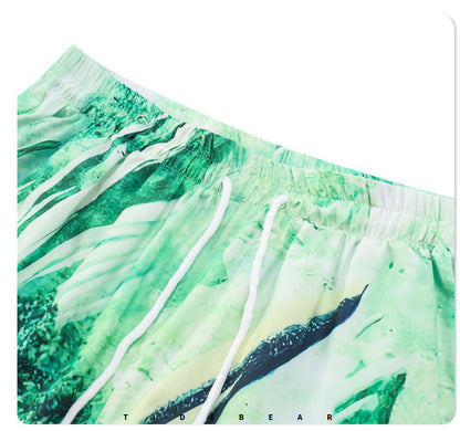 G.Z マイアミ サウスショア ✥𝔾𝕣𝕠𝕦𝕟𝕕ℤ𝕖𝕣𝕠®✥2023 サザンスーツ ボス/アメカジ グリーン オイル 植物 ルーズ オープンカラー シャツ ショートパンツ スーツ