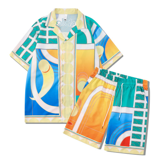 G.Z マイアミ サウスショア✥𝔾𝕣𝕠𝕦𝕟𝕕ℤ𝕖𝕣𝕠®✥2023 サザンスーツ ボス/和風 小さい 新鮮 カジュアル ルーズ オープンカラー シャツ ショートパンツ スーツ