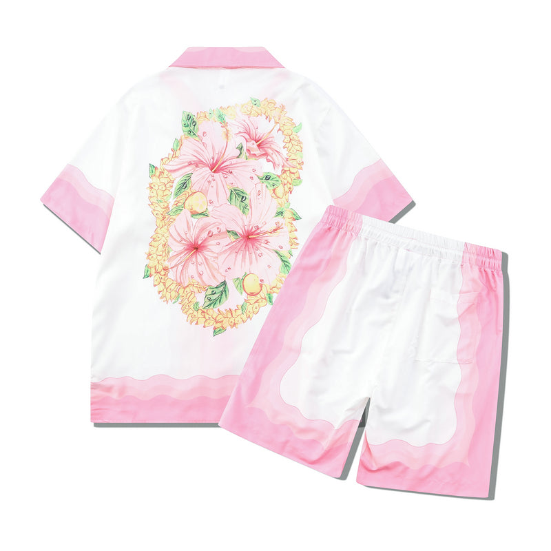 GZ Miami South Shore✥𝔾𝕣𝕠𝕦𝕟𝕕ℤ𝕖𝕣𝕠®✥2023 Southern suit boss / American casual pink flower loose open collar shirt shorts suit 